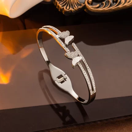 Stainless Steel Silver Plated Butterfly inspired American Diamond Studded Anti-Tarnish Bracelet For Women