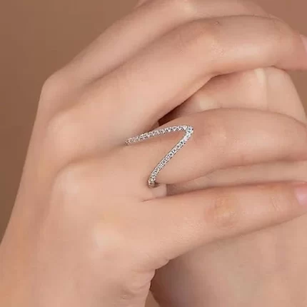 Silver-Plated Anti Tarnish V Shaped CZ Studded Adjustable Finger Ring